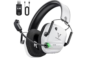 Vakedy Gaming Headset Wireless, 2,4 GHz USB & Bluetooth Gaming Kopfhörer mit Mikrofon, 50 mm Treiber, geringe Latenz, 50 Std Akku, Kopfhörer Kabellos für PS5, PS4, PC, Mac, Switch (Weiß/Schwarz)