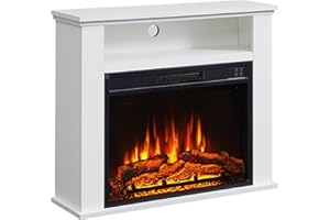 ‎BALDERIA BALDERIA Frida Elektrokamin - Elektrischer Standkamin mit zusätzlichem Fach und Heizung 2000 W, realistischer 3D-Flammeneffekt, Fernbedienung, Timer, Thermostat - Weiß, EF447A-MT447B-W