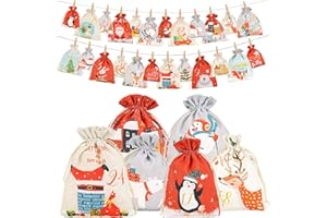MIUEZUTH Adventskalender zum Befüllen, Weihnachtskalender Selber Befüllen Kinder, Adventskalender zum Selbstbefüllen stoff, 24 Weihnachtskalender zum Befüllen Säckchen, Adventskalender 2025 (Rot)