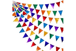 PINK BLUME 32Ft Rainbow Bunting Banner Colorful Party Decorations Metallic Fabric Triangle Flag Pennant Garland Streamers for Carnival Rainbow Fiesta Christmas Birthday Wedding Bridal Baby Shower Hanging Decor