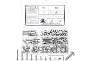 BATENGKEJI Juego de 178 M6 hexagonales, roscados plateados con tuercas y arandelas, tornillos de cabeza alomada y tuercas, tornillos para bicicleta