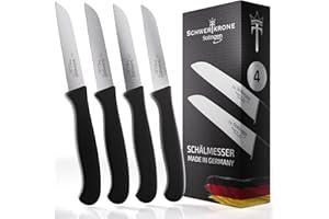 Schwertkrone Solingen - Juego de 4 cuchillos de cocina rectos verduras, afilados, cuchillo de pelar, cuchillo multiusos, acero inoxidable