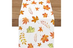 Lemicin Autumn Table Runner - 14 x 72 inch Orange Leaves Pattern for Fall Decor