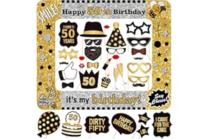 YIIIGOOOD 50. Geburtstag Foto Requisiten Aufblasbarer Rahmen 34 Stk. Fotorequisiten Party Zubehör für Männer Frauen Lustige Fotobox Accessoires Bilderrahmen Schwarz Gold Geburtstagsfeier Deko zum 50. Geburtstag