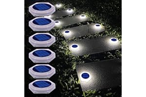 DetarZinLED Luz Solar Exterior, Luces Deck Solares Exterior con Batería de 1000 mAh,Impermeables IP68 Adecuadas para Escaleras al Aire Libre, Caminos de Jardín, Aceras, Calzadas, Cubierta-blanca