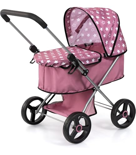 Passeggino Per Bambole Bayer Chic 2000 Leni 2-in-1, Borsa Rimovibile, Rosa Con Perle, Per Bambole Fino A 46 Cm