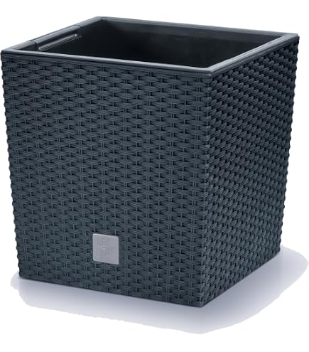 Motet Tubus Fioriera Effetto Cemento 12 Litri, 40x21.6x20 Cm, Colore Antracite, Con Indicatore Livello Acqua E Drenaggio