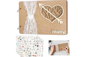 Heilok Libro Degli Ospiti di Nozze in Legno Vintage, Guest Book Matrimonio con 230 motivi, 40 Pagine Album di Messaggi Personalizzato Vuoto di Nozze con Copertina Rigida, (26.5 * 19.5cm)