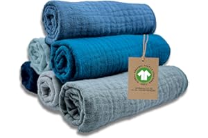 mimaDu Mussole cotone asciugamano neonato mussole neonato cotone quadrati cotone neonato asciugamani neonato cotone mussola neonato | 100% cotone biologico certificato GOTS 25x25cm (Ocean)