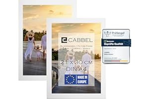 CABBEL dwupak (2 szt.) ramka na zdjęcia DIN A4 21x30 drewniana ramka MDF w kolorze białym | z nietłukącym się szkłem Plexi/nowoczesna