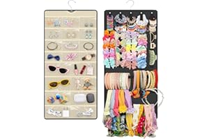 EEEKit Hanging Jewelry Organizer, Dual-sided Travel Hair Accessories Storage Roll for Women Girls, Wall Hanging Hair Clip Claw Holder for Closet Door, Black