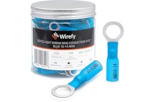 Wirefy 130 PZ Connettori Occhiello M8 - Kit Terminali Anello Termoretraibili - Capicorda Elettrici Crimpare - Blu 1,5-2,5 mm²