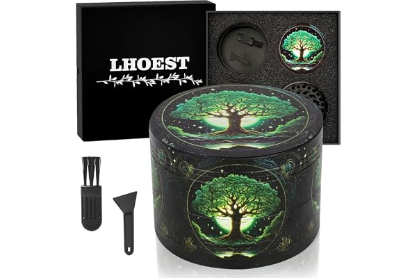 LHOEST Grinder Grand broyeur 63 mm 40 dents de broyage Moulin à épices avec motif arbre en métal Lot de 4 pièces pour épices, épices, pollen