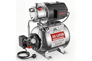 ONBEST Hauswasserwerk 1300 W – 50 m Förderhöhe, 20 l Edelstahldruckkessel, wartungsfreier Motor, 230 V-Anschluss – ideal für Garten und Haushalt