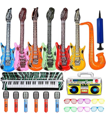 Opblaasbare party props set, opblaasbare instrumenten, gitaar Opblaasbare party props set, opblaasbare instrumenten, gitaar
