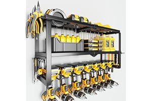 HIPIDIAN Power Tool Organizer Wall Mount - 150Lbs Load 3 Layers Storage Rack with 7 Drill Holders for Drills Cordless Tools. Heavy Duty Iron Garage Tool Organizer Storage for Workshop Shed Pegboard Basement