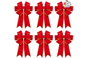 Joyin 6 szt. czerwone aksamitne kokardki 35,56 cm x 30,48 cm na Boże Narodzenie, duże czerwone kokardki świąteczne na wieniec, choinkę, pudełka na prezenty, dekoracje zewnętrzne, aksamitne kokardki na