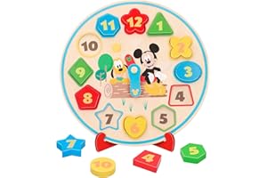 WOOMAX Disney Mickey Mouse, Reloj Aprender la Hora, Formas Encajables, Niños 3 Años, Relojes Montessori, Puzzle Infantil, Juguetes Educativos, 48704