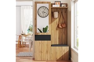 HAUSPROFI Garderobe Set, Flur Garderoben Komplettprogramme, mit Spiegel Schuhschrank Sitzbank, Wandgarderobe mit Ablage, Schlafzimmer Garderobenset (Schwarz, 191x100x38cm)