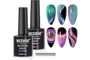 ‎MIZHSE MIZHSE Cat Eye UV Cel Nagellack 9D Holografischer Cat Eye Gel Nail Polish Lila Gel Nägel Set Gelnägel 10ml mit Magnet Einweichen aus UV Nagellack Glitzer Cateye Magnet zum Home DIY Maniküre Studio