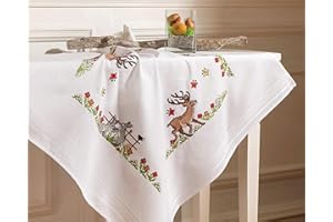 KAMACA Stickpackung Kreuzstich vorgezeichnet Baumwolle komplettes Stickset mit Stickvorlage Stickerei-Kit zum Selbersticken Erwachsene (Freunde im Wald MD 80x80 cm)