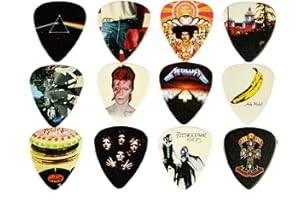 MIGHTY AUDIO 12 x Classic Albums Guitar Pick Set. Guitar Plectrums For Guitarist. Double Sided Printing In Pick Tin (Set 1)