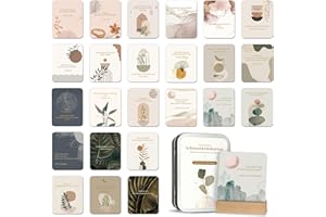 BIROYAL 24 kartki afirmacyjne dla kobiet – kartki z motywem uważności, w zestawie drewniany stojak, kartki motywacyjne z sentencjami, pytania impulsowe, kartki z miłością własną, prezent urodzinowy dla kobiet