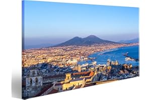 bilderfelix® Bild auf Leinwand Neapel (Neapel) und Vesuv im Hintergrund bei Sonnenuntergang an einem Sommertag Italien Kampanien Wandbild Poster Leinwandbild RUB