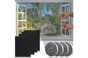 ASANDH Fly Screens for Windows, 4 Pack DIY 59x71 Inches Window Netting for Insects, with Cutter and 4 Rolls Hook Sticky Tape, Window Nets Keep Flys/Bugs/Mosquitoes Out (Black, 150 x 180CM,4PCS)