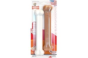 Nylabone 2 x Dura Chew Extreme Tough Dog Chew Toy Bones, 1 Bacon & 1 Chicken, Large, For Dogs Up To 23 kg