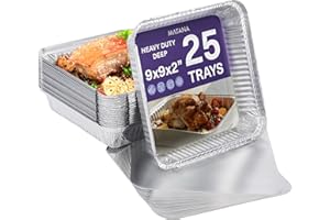 Matana - 25 vassoi per arrostire in alluminio argento grandi e riutilizzabili (23x23cm/1300ml)