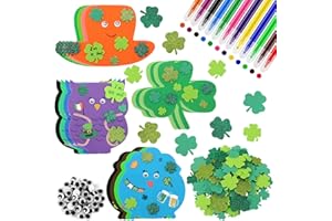JULBEAR 260 Pieces St. Patrick's Day Stickers 32 Sets St. Patrick's Day Craft Kits for Kids DIY Foam Shamrock Stickers Glitter Self Adhesive Foam Stickers for Decorations