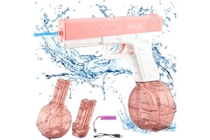 BINGGUNYO Pistolet à Eau électrique, 434CC + 58CC Puissant Pistolet à Eau, Pistolet à Eau Longue Portée de 8-10 Meter, Pistolet à Eau Automatique, Jouet Aquatique de fête d’été pour Enfants et Adultes (Rose)