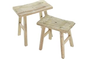 FRANK FLECHTWAREN Drewniany taboret rustykalny, zestaw 2 szt