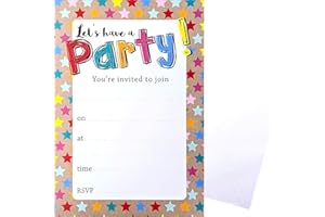 YLAB 20 Party Invitations with White Envelopes | Colourful Star Design | Birthday, Engagement, Kids & Adults Party Invites | Fill-in Style | 19 x 13 cm | Fun Celebration Invitations