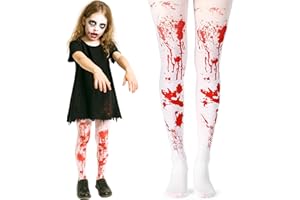 REDSTAR Girls Blood Stained Tights for Kids Halloween Costumes - Red and White Blood Stained Tights for Ages 7-12 - 1 Pair of Bloody Stockings for Zombie Girls Halloween Costumes Accessories