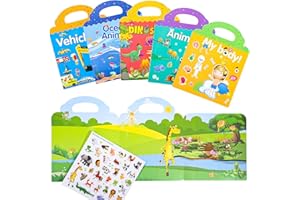 Lanjue 5 Packs Reusable Sticker Books, 3D Puffy Sticker Book for Age 2-6 Year Old Boys Girls, Scene Storybook Toddlers Sticker Books Educational Learning Toy Gifts