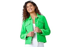 Roman Originals Stretch Jacket for Women UK - Ladies Denim Jean Summer Coat Bengaline Casual Smart Utility Trucker Biker Fitted Classic Work Spring Soft Vintage