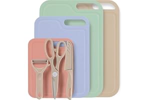 Arquiel Plastikowa deska do krojenia, 7 szt., wielokolorowa, wiele rozmiarów, zestaw desek do krojenia, deski z tworzywa sztucznego, z obieraczkami, nożem, nożyczkami kuchennymi