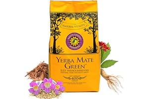 Yerba Mate Green 'Potente' 400g | Brasilianischer Mate-Tee mit Catuaba-Rinde, sibirischer Ginsengwurzel, Lapacho-Rinde und Muira Puama | Natürliche Inhaltsstoffe | Lose grüne Mateblätter