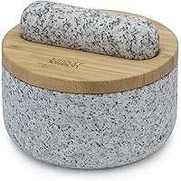 Joseph Joseph Dash Pestle and Mortar, Natural Granite with Bamboo lid, spice grinder and herb crusher