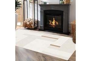 HOMFINE Tappeto Salotto Moderno-Tappeto Soggiorno Pelo Corto Tappeto lavabile Tappeto Camera da Letto Tappeti per interni ed esterni Antiscivolo e resistente all'usura Tappeti 120x170cm Beige