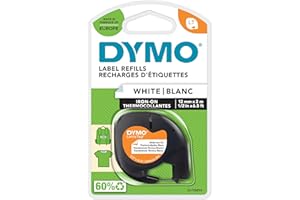 DYMO LetraTag Étiquettes Autocollantes pour Vêtements Authentique | 12 mm x 2 m | impression en noir sur fond blanc | Étiquettes autocollantes pour étiqueteuse DYMO LetraTag