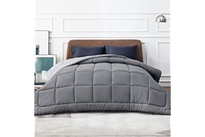 BEDSURE Kołdra 200 x 200 cm, całoroczna, dwustronna, pikowana, certyfikat Öko-Test, 300 g/m², kołdra 200 x 200 cm, na 4 pory roku, szara, miękka, ciepła kołdra do spania dla alergików