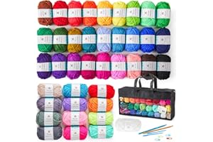 Inscraft 48-piece crochet wool set, contains 1400yd crochet yarn in 40 colours, with 2 crochet hooks, 2 knitting needles, storage box and more, crochet set for beginners, acrylic wool for crochet and