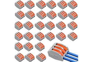 HIOSEYRE 30pcs Wire Connectors, Electrical Connector Blocks, 3 Way Compact Cable Terminals Clips Terminal Block Quick Spring, Lever Nut Assortment Conductor with Clamp 3-Port electrical connectors(30PCS)