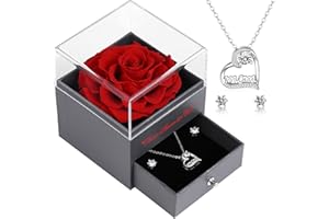 Veroola Konservierte Echte Rose mit Mom Halskette und Ohrringe, Beste Mama der Welt Ewige Rose Blumen Geschenke für Mama, Weihnachten Muttertag Valentinstag Geburtstag Mom Geschenke.Rot