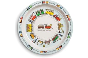 Tyrrell Katz Kids Trains Printed Plate in Melamine - Dishwasher Safe Children's Outdoor Dining Everyday Tableware - 21.5 cm Diameter