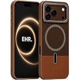 Ehr. iPhone 17 Pro Max ile Uyumlu Magsafe Wireless Şarj &Ouml;zellikli Mat S&uuml;et Deri Nakışlı İ&ccedil;i Kadife Silikon Arka Kapak (Kahver