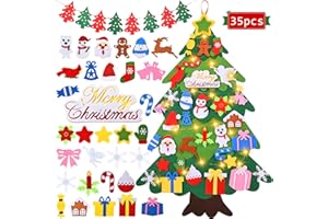 YMTEEDIO Felt Christmas Tree, DIY Christmas Trees for Toddlers, Wall Christmas TREE with Light, CHRIATMAS Tree with 35pcs Ornament, 3.35ft DIY ChristmasTree Set for Kids,New Year/Christmas Decorations